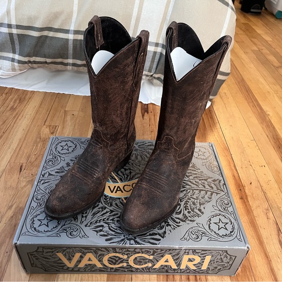 Vaccari Wyatt Brown Roughout Cowboy Boots 9D - Picture 1 of 7